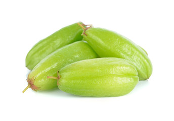 Bilimbi (Averhoa bilimbi Linn.) or cucumber fruit on white background