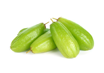 Bilimbi (Averhoa bilimbi Linn.) or cucumber fruit on white background
