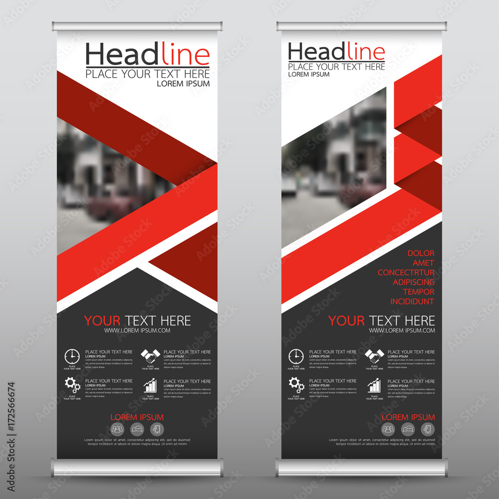 Sticker roll up business banner design vertical template vector, cover presentation abstract geometric backg