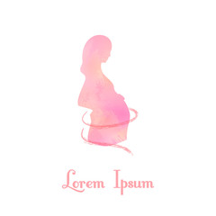 Pink watercolor silhouette of pregnant woman. Expecting mother. Infographics advertising banner poster menu template. White background. Vector illustration.