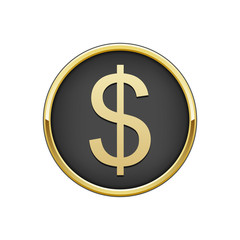 Gold black round badge with US dollar sign
