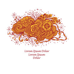Obraz premium Template with abstract marine flowers bouquet in orange on white for decoration package of perfume cosmetic shampoo soap or for advertising hygiene products purity freshness 