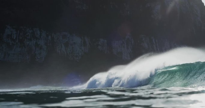 Beautiful ocean wave breaking in slow motion in New Zealand.