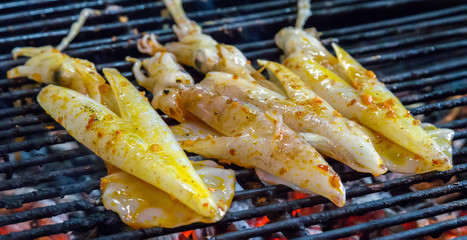 squid seafood in BBQ Flames