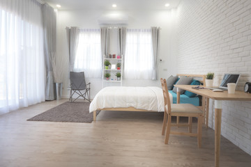 White bedroom interior.