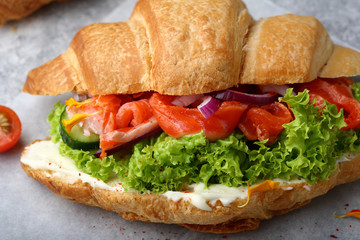 Croissant sandwich with salmon salad and cheese