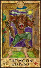 Obraz premium Moon. Werewolf. Fantasy Creatures Tarot full deck. Major arcana