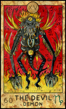 Devil. Demon of horror. Fantasy Creatures Tarot full deck. Major arcana