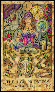 High Priestess. Fortune Teller. Fantasy Creatures Tarot full deck. Major arcana