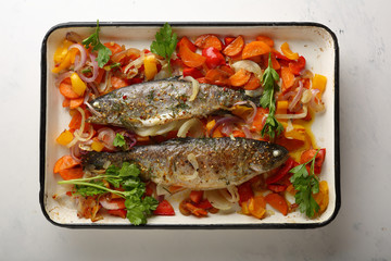 Baked river Fish with vegetables