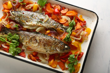 Baked Trout Fish with vegetables