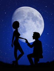 man propose to woman in the moonlight