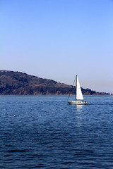 Obraz premium Aerial view at Bay Area California with yacht