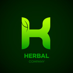  Letter K Green leaf, Herbal, Pharmacy, organic, natural, bio and eco friendly vector illustration