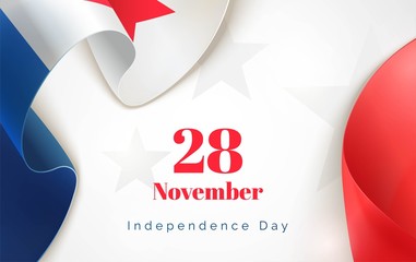 28 november. Panama Independence Day background in national flag color theme. Celebration banner  with curving ribbons and text. Vector illustration