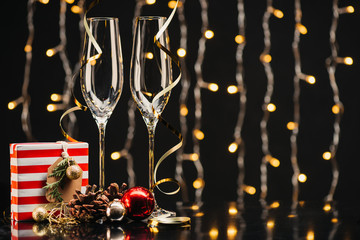 wineglasses and christmas gift