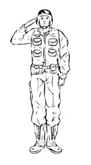 Cartoon Soldier Saluting Drawing Vector