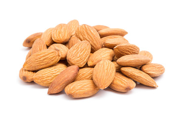 Group of almonds isolated on white background