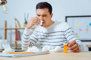 Focused photo on pills that being in package