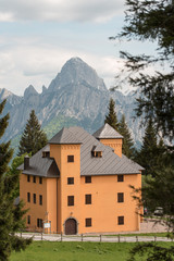 Fototapeta na wymiar Ligosullo Castle among the high mountain forests
