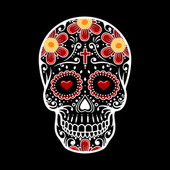Day Of The Dead Skull. Skull sugar flower. Skull tattoo. Vector illustration