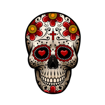 Day Of The Dead Skull. Skull sugar flower. Skull tattoo. Vector illustration