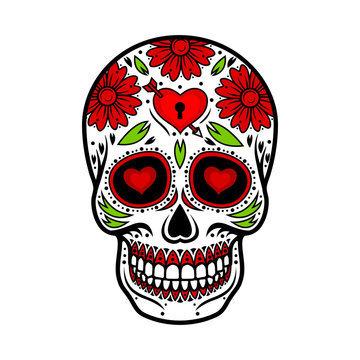 Day Of The Dead Skull. Skull sugar flower. Skull tattoo. Vector illustration