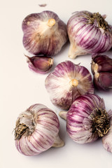 garlic closeup on a white background.
