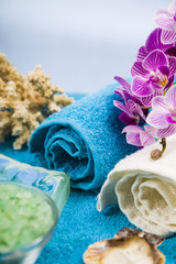 Obraz na płótnie Canvas Spa treatments on a blue towel