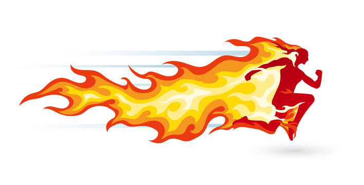 Concept of a running person in flames and fire symbol of energy, health, power and healthy lifestyle