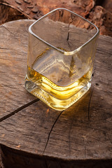 Whiskey on tree stump