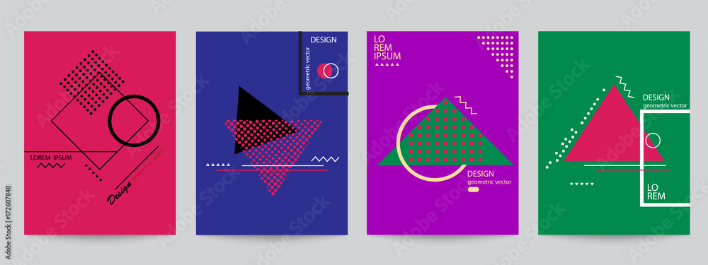 Aufkleber set of color covers with minimal design and geometric forms