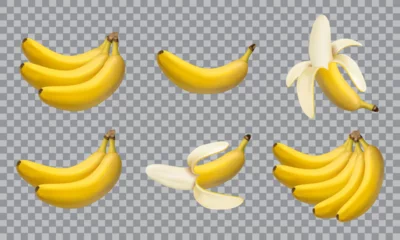 Fotobehang Set of realistic illustration bananas, 3d vector icons © arturaliev
