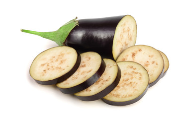 sliced eggplant or aubergine vegetable isolated on white background