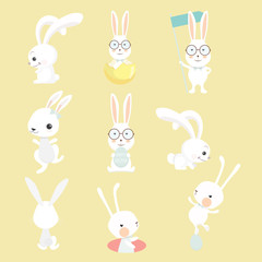 Set of cute cartoon rabbit in modern flat style. Animal character design. 
