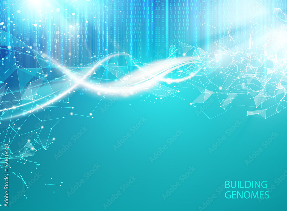 Aufkleber blue background with dna. blue background and abstract molecular connection with dna molucule. vecto
