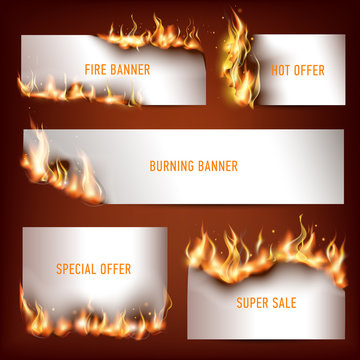 Hot fire strategic advertisement banners set for customers attraction to seasonal discount sales