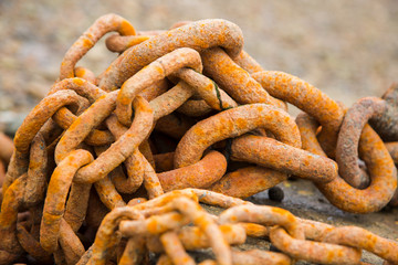 Old rusty heavy iron chain, close-up
