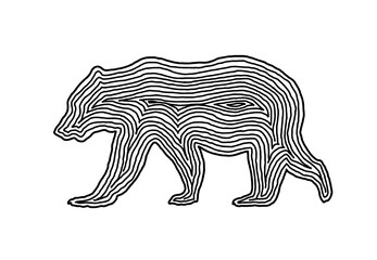 A bear illustration icon in black offset line. Fingerprint style for logo or background.