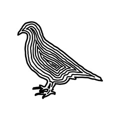 A bird illustration icon in black offset line. Fingerprint style for logo or background.