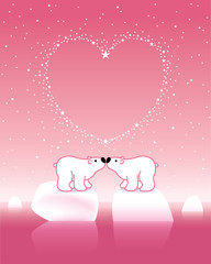 Polar Bear Couple on Icebergs with Star_Pink_Heart