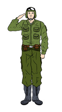 green soldier saluting, standing, full body clip art preview