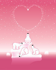 Polar Bears on Iceberg with Star Heart_Pink