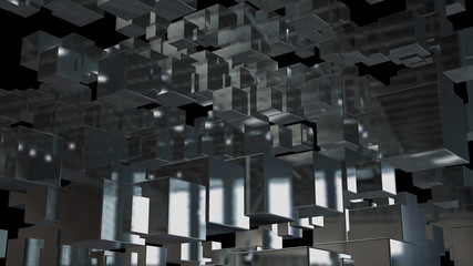 Abstract background with chaotic cubes. 3d rendering.