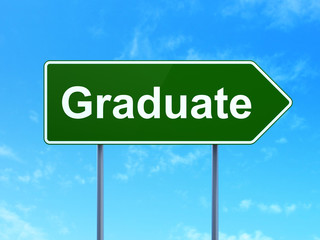 Education concept: Graduate on road sign background