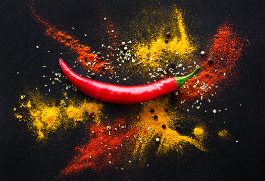 Red hot pepper. a mixture of spicy seasonings. View from above