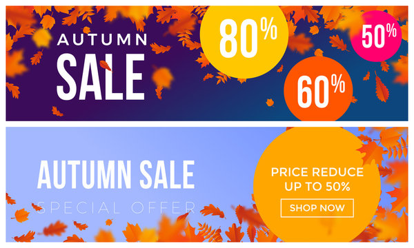Autumn sale text banner vector September shopping promo autumnal shop discount