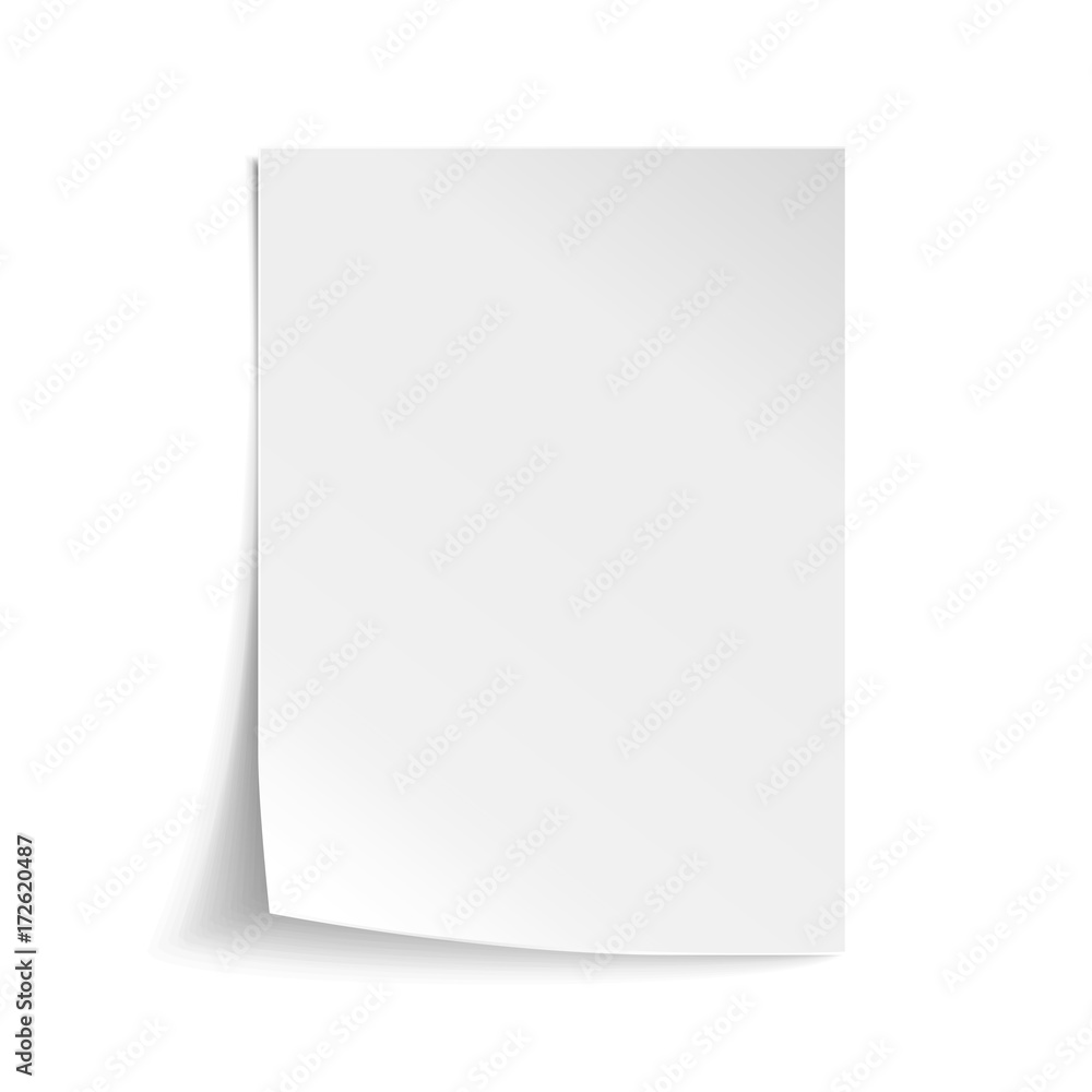 Wall mural vector white sheet of paper. realistic empty paper note template of a4 format with soft shadows isol