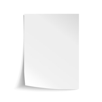 Vector White sheet of paper. Realistic empty paper note template of A4 format with soft shadows isolated on white background.