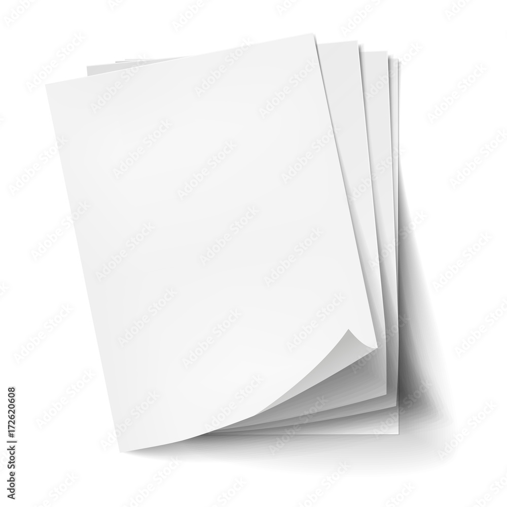 Wall mural vector stack of four empty white sheets. realistic empty paper note templates of a4 format with soft